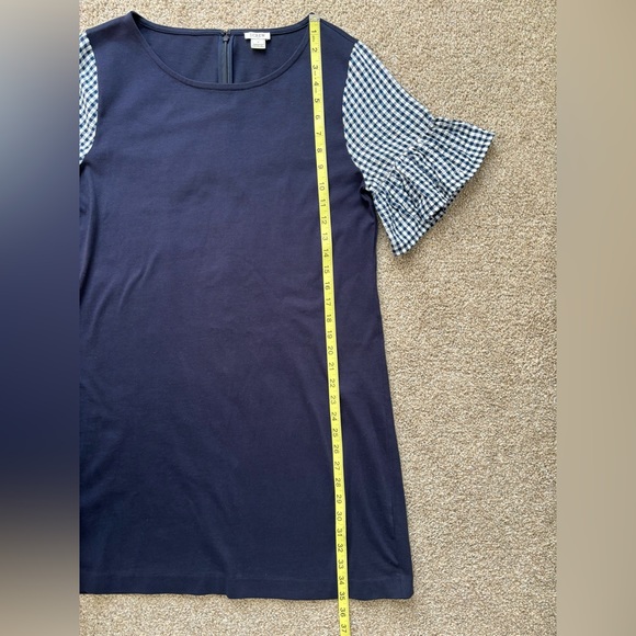 J Crew Factory Printed Bell-Sleeve Check Gingham Print Blue Dress Size M… - Picture 9 of 10